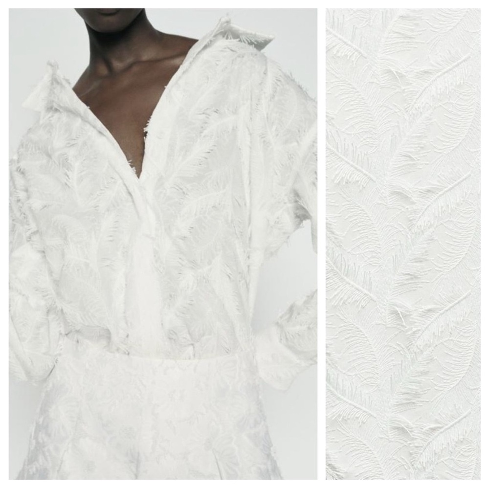 Zara White Textured button Down Blouse White Size Medium